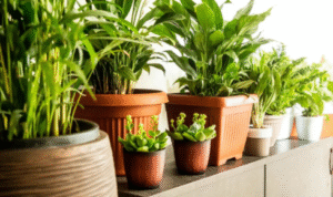 How can using coloured pots or stands highlight certain plants without buying rare species?