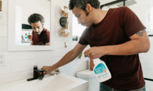 What difference does wiping bathroom mirrors and taps more often than tiles make to how clean the room feels?